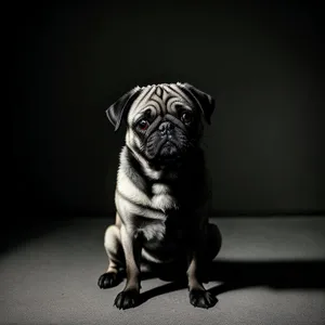 Cute Wrinkled Bulldog Puppy Sitting in Studio