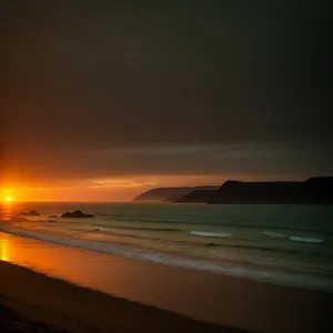 Golden Horizon: Sunset Reflection on Tropical Beach