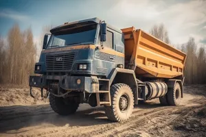 Yellow heavy-duty construction vehicle working on site