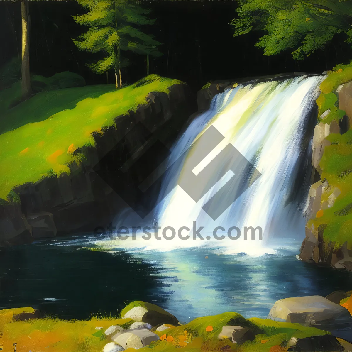 Picture of Serene Waterfall in Lush Forest