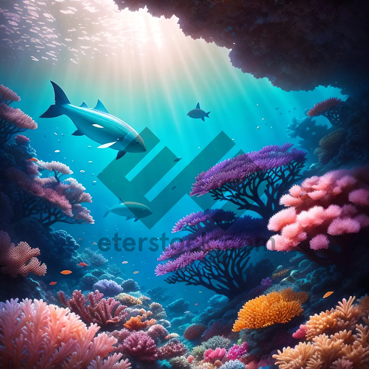 Picture of Vibrant Life beneath the Sunlit Coral Reef.