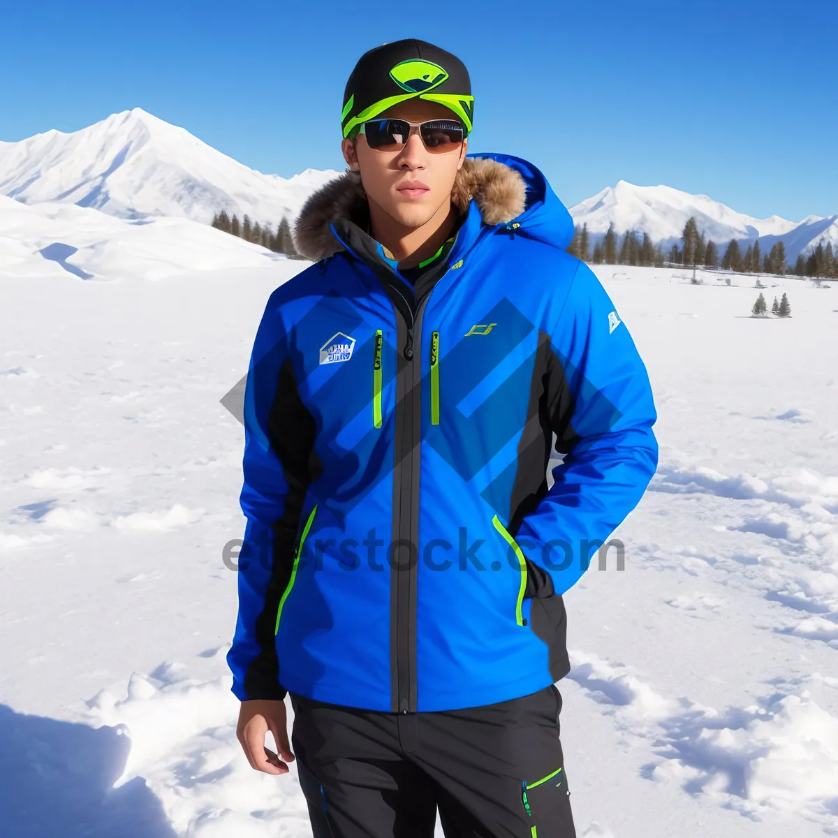 Picture of Winter fun skiing in the snowy mountains landscape.