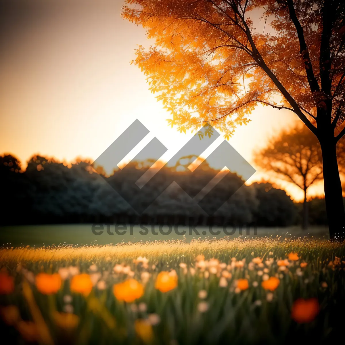 Picture of Vibrant Sky at Sunset Illuminating Rural Landscape