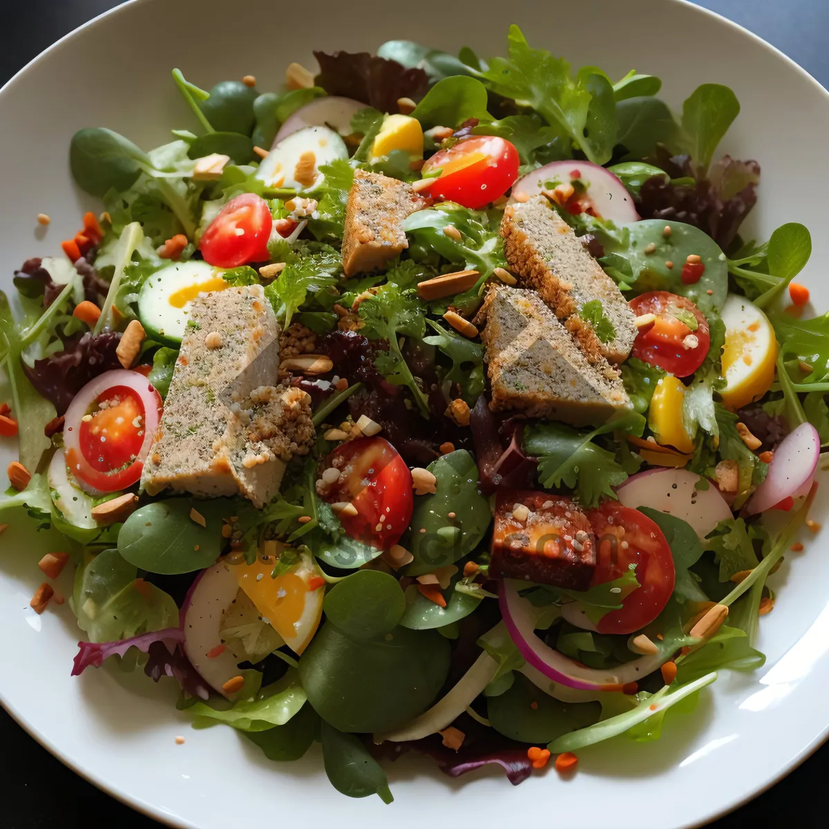 Picture of Delicious Veggie Plate with Fresh Salad and Cheese