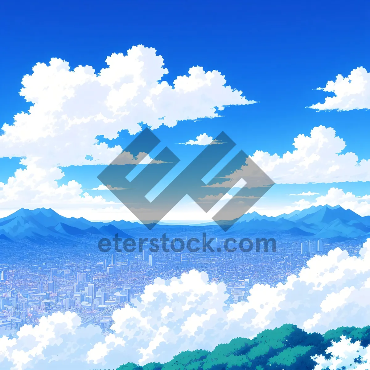 Picture of Vibrant Sky with Fluffy Clouds and Sunlight