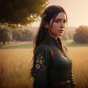 Beautiful brunette model with captivating smile outdoors.