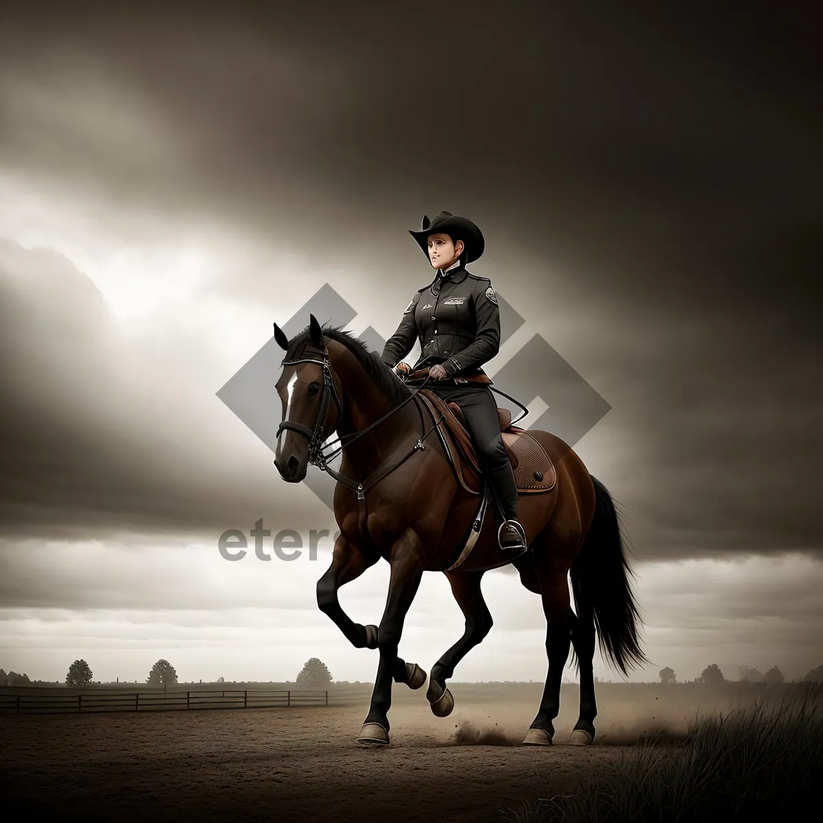 Picture of Rider on horseback with a bridle