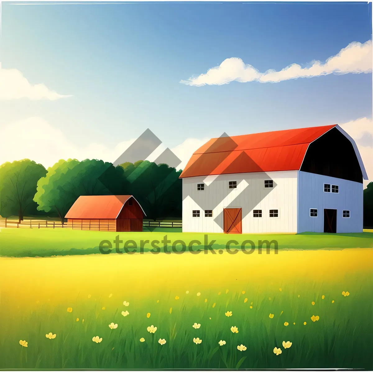 Picture of Serene Farmstead Under Summer Sky