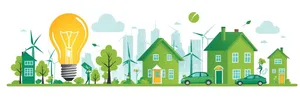 Green home icon set symbolizing eco-friendly environment