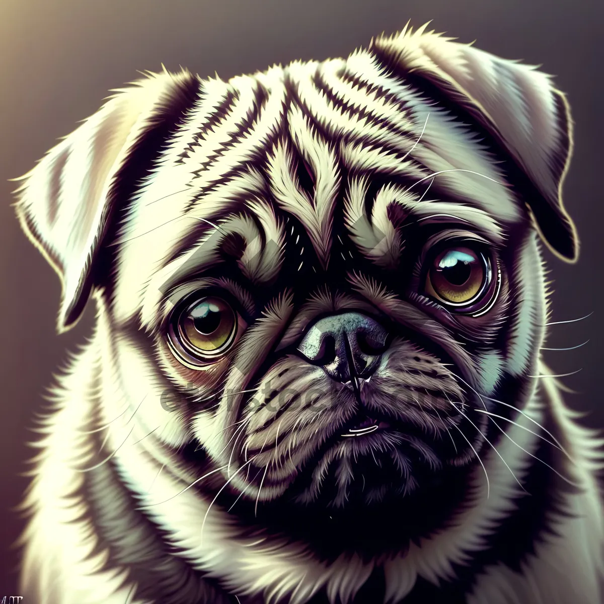 Picture of Adorable Pug Dog - Cute Domestic Pet with Furry Fur