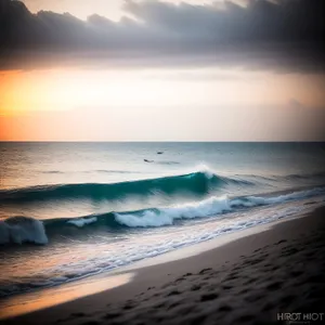 Sunset Serenity: Majestic Waves on the Tropical Shoreline