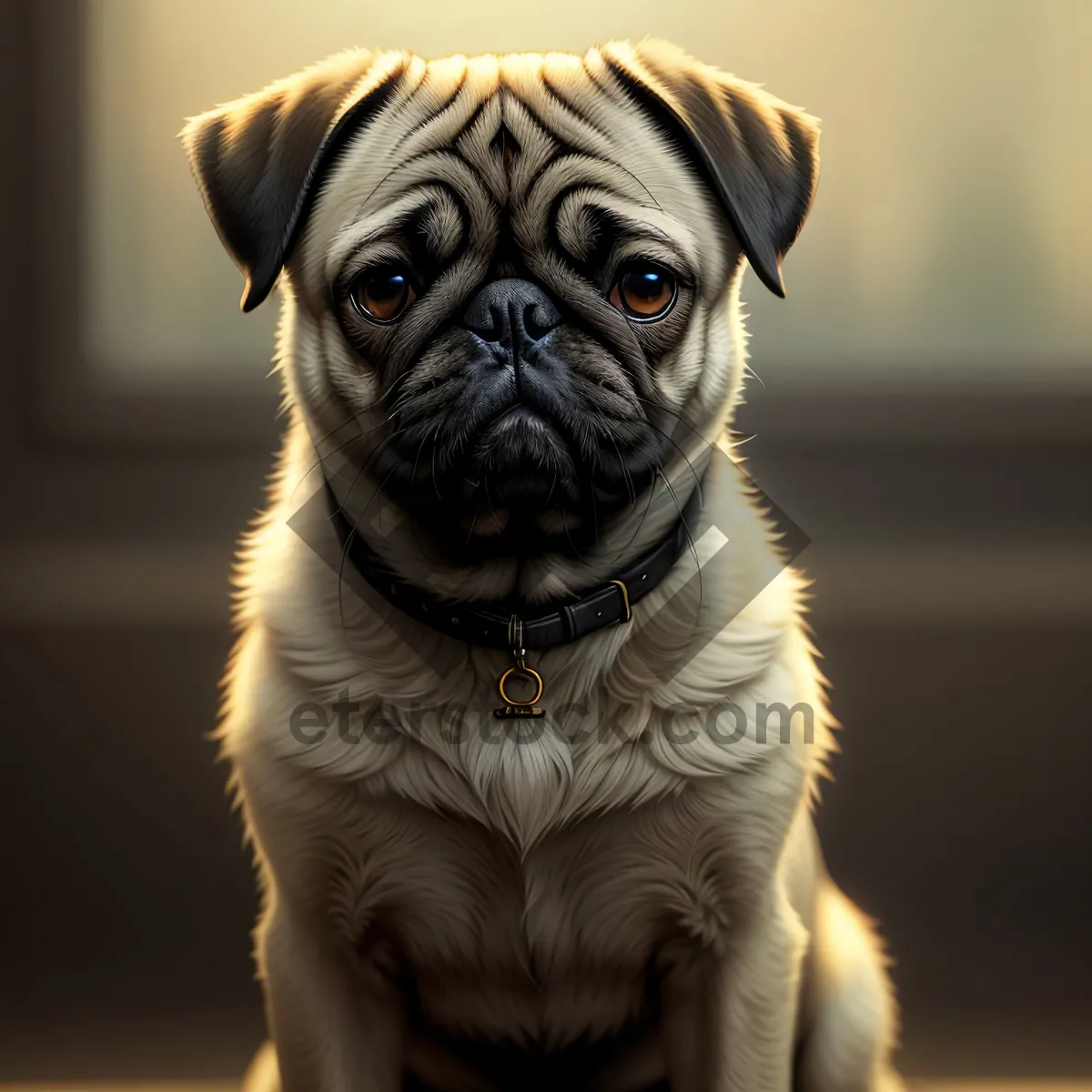 Picture of Adorable Wrinkly Pug Puppy Studio Portrait