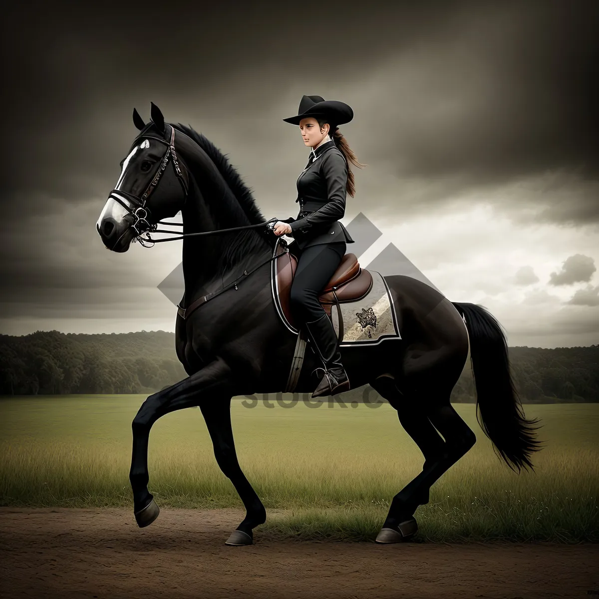 Picture of Competitive Polo Rider on Horseback with Mallet