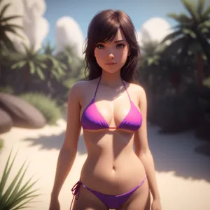 Exquisite Beach Babe: Sexy Bikini Swimsuit Model Posing
