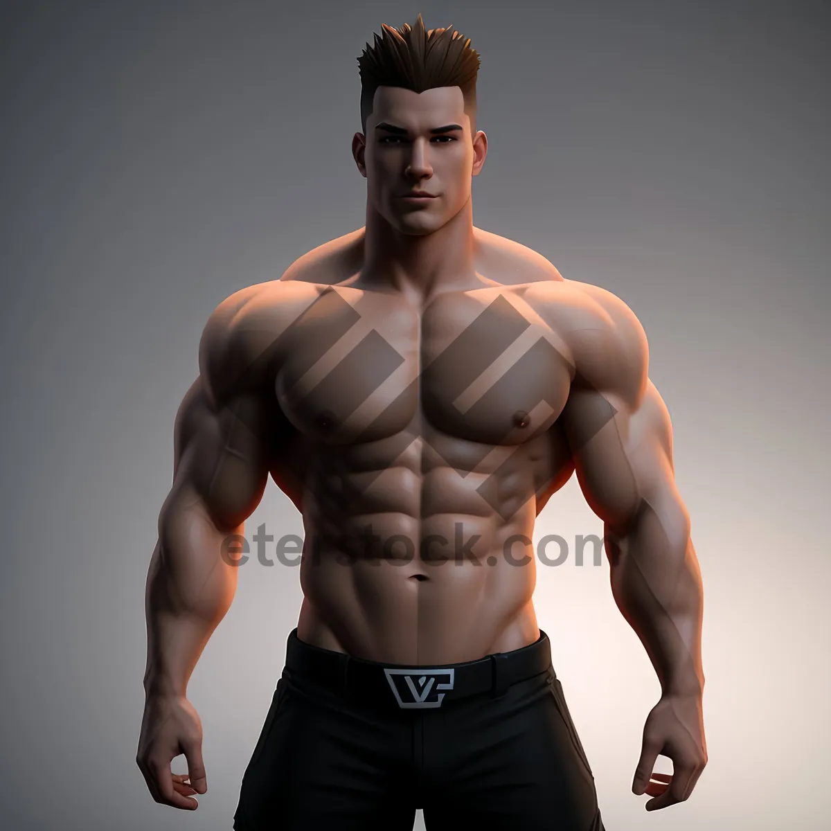 Picture of Muscular Man Posing With Strong Abs
