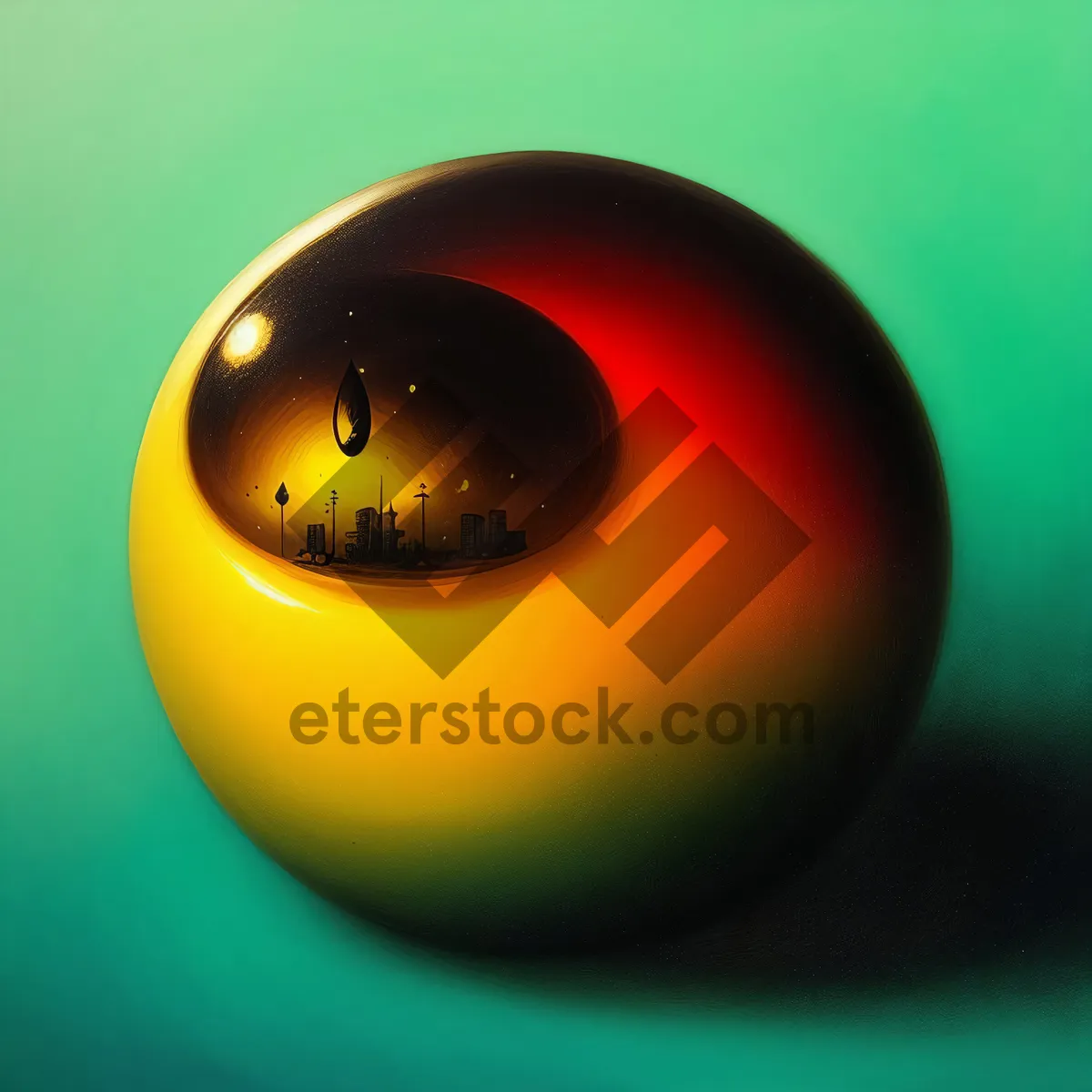 Picture of Colorful striped pool balls on shiny black table