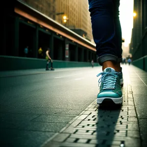 Skateboarder performing tricks in the city street