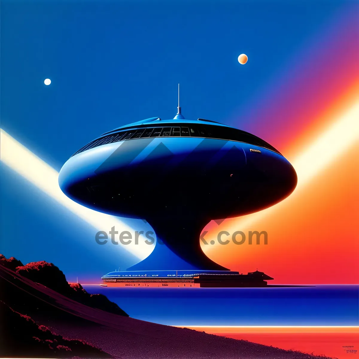 Picture of Sundrenched Skyline with Airship Propeller in Flight