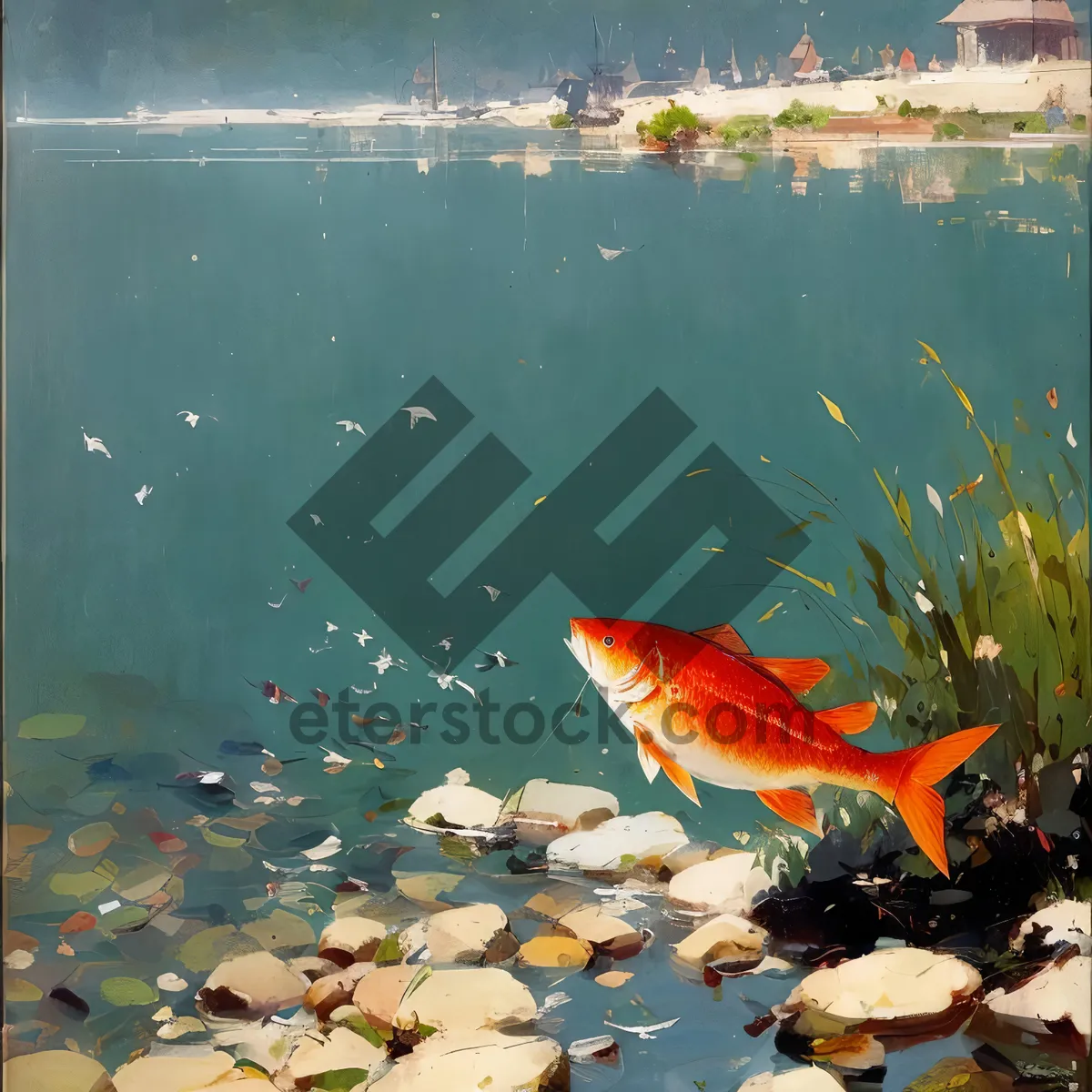 Picture of Aquatic Goldfish in Serene Aquarium Setting.