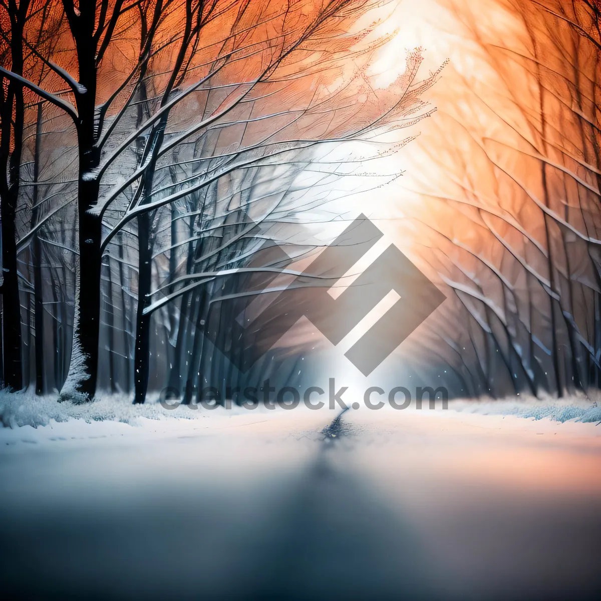 Picture of Snowy Forest at Sunset: Majestic Winter Landscape