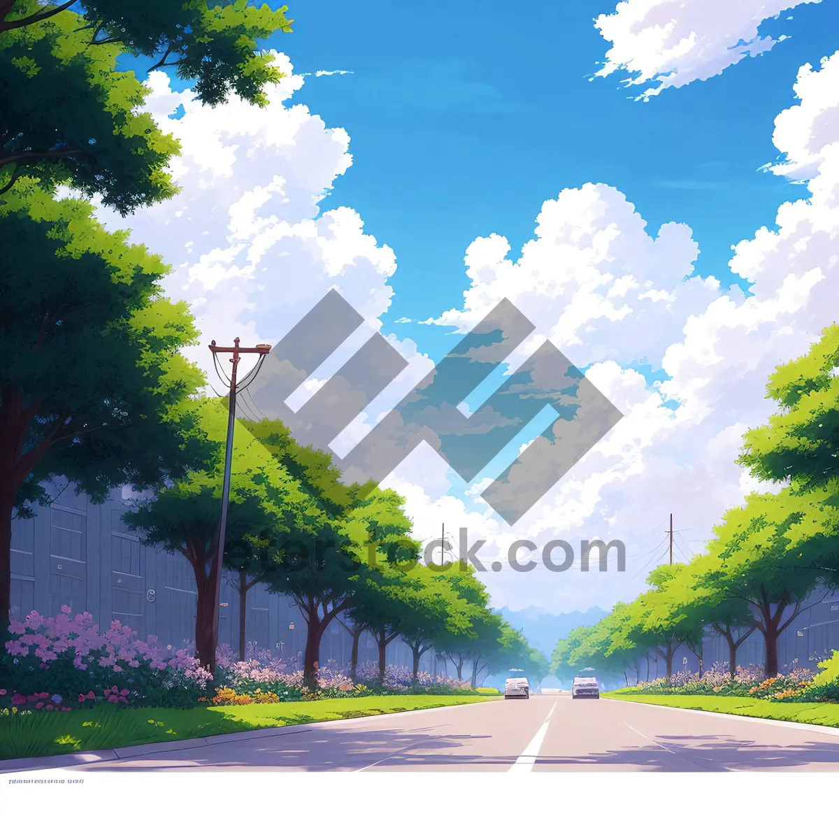 Picture of Vibrant Summer Countryside with Beautiful Sky