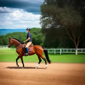 Energetic Stallion Racing with Polo Mallet