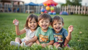 Happy family playing in the park together.