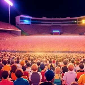 Cheering crowd under vibrant stadium lights