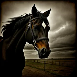 Thoroughbred Stallion in Bridle - Magnificent Equine Majesty.