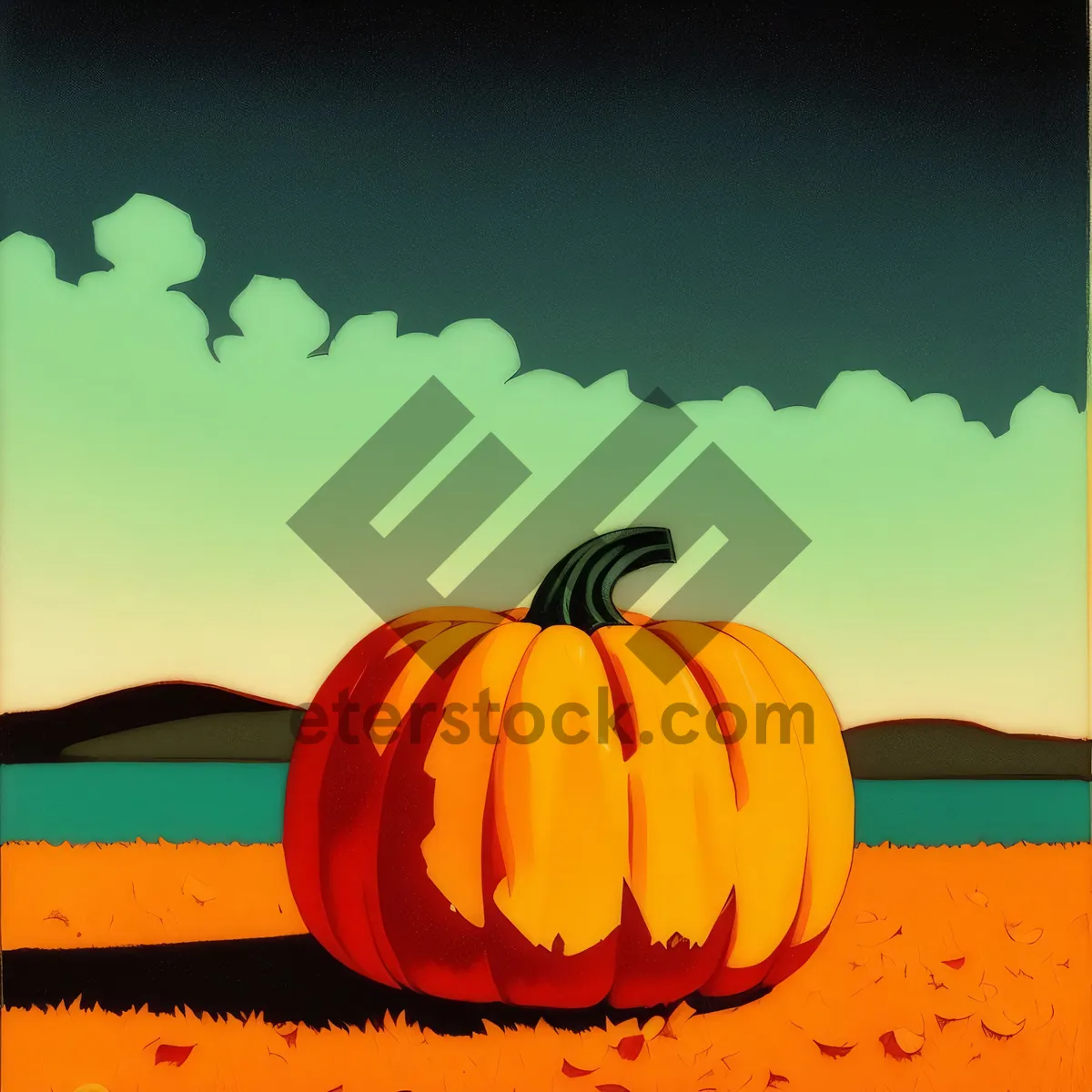 Picture of Orange pumpkin decoration for autumn holiday celebration