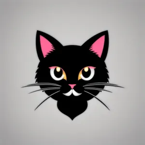 Cartoon Kitty Sketch Art with Graphic Design Elements