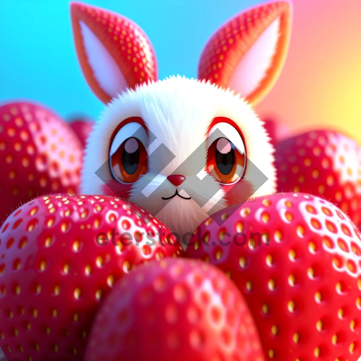 Picture of Sweet Rabbit Holding Juicy Strawberries