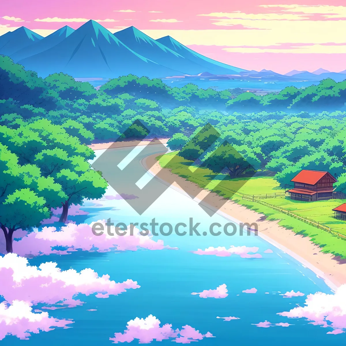 Picture of Serene Countryside Horizon with Lush Green Meadow