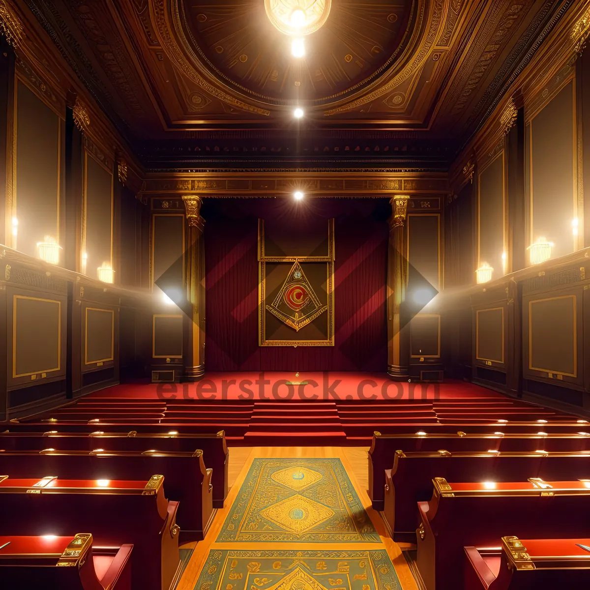 Picture of Vintage Theater Hall with Majestic Curtain and Columns