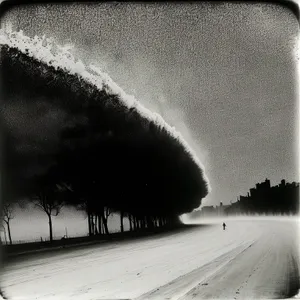 Snowy Winter Landscape with Frosty Tree and Wipers