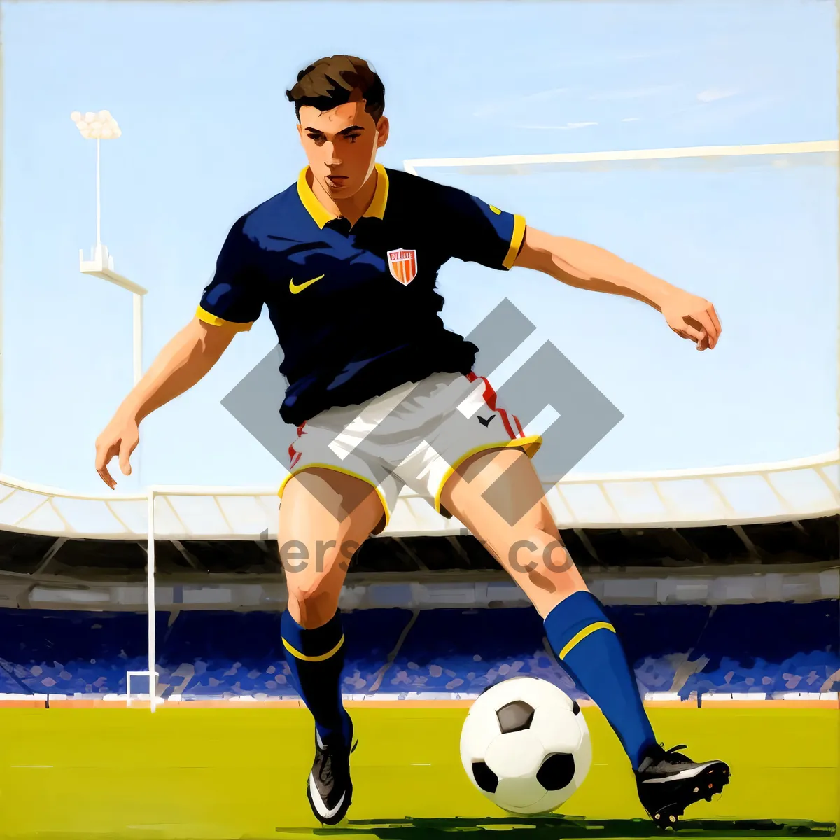 Picture of Active Male Soccer Player in Competitive Game Action