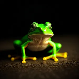 Vibrant-eyed Tree Frog Peeping Through Leaf