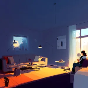 Modern luxury restaurant interior with wooden furniture and lamp lighting.