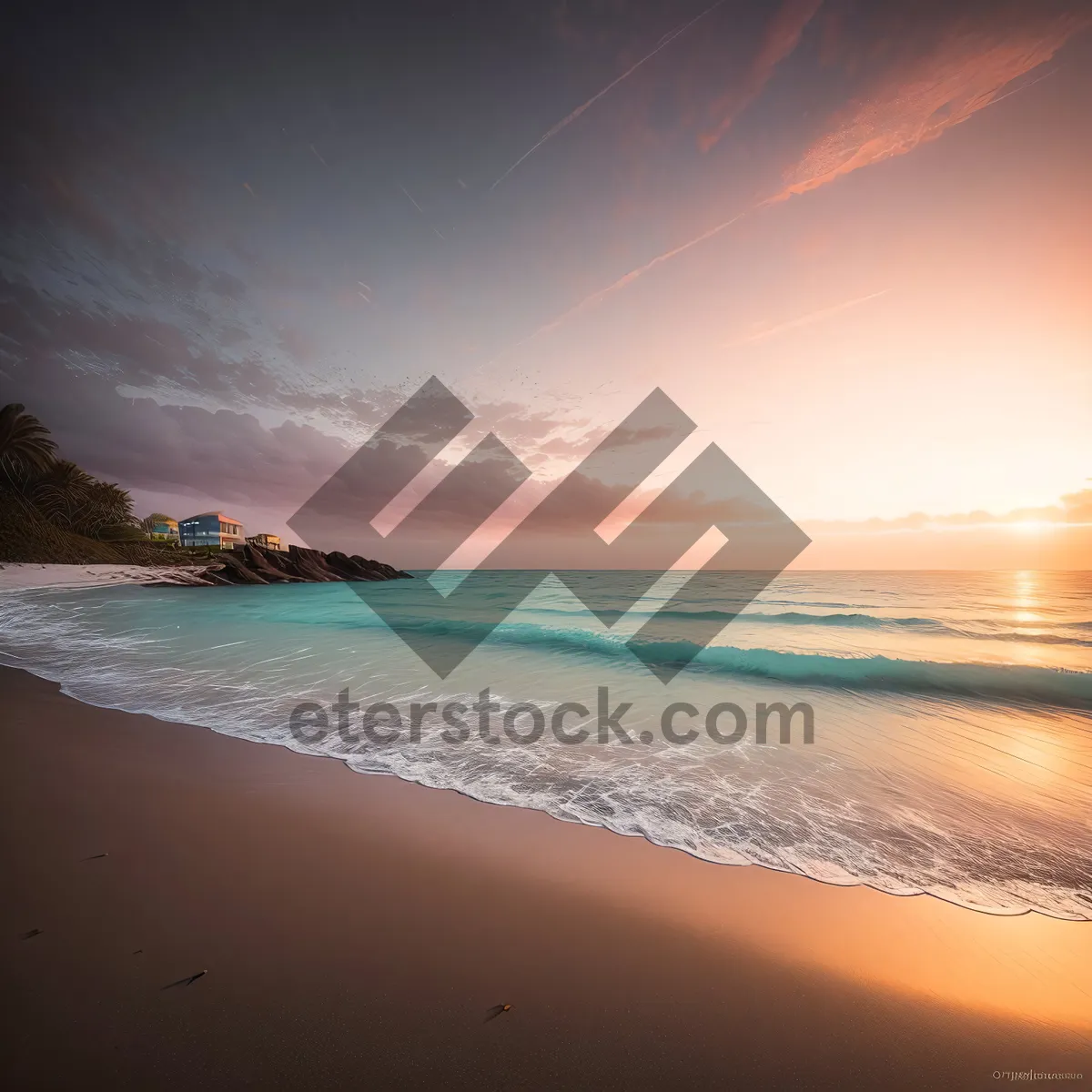 Picture of Sunset Over Tranquil Waves on Beach
