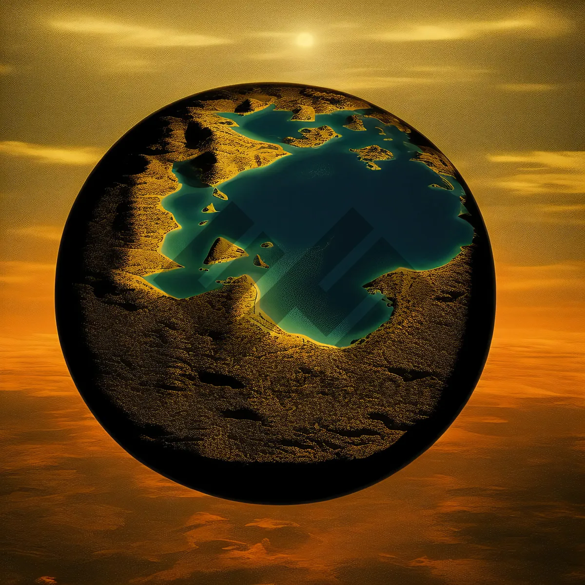 Picture of Celestial Bowl: Moonlit Planet in 3D Universe