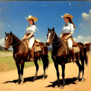 Brown Stallion Riding in Rural Horseback Ranch
