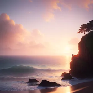 Dusk Horizon: Serene Sunset Over Tropical Beach