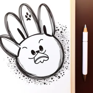Floral Rabbit Cartoon Design: Whimsical Pencil Icon