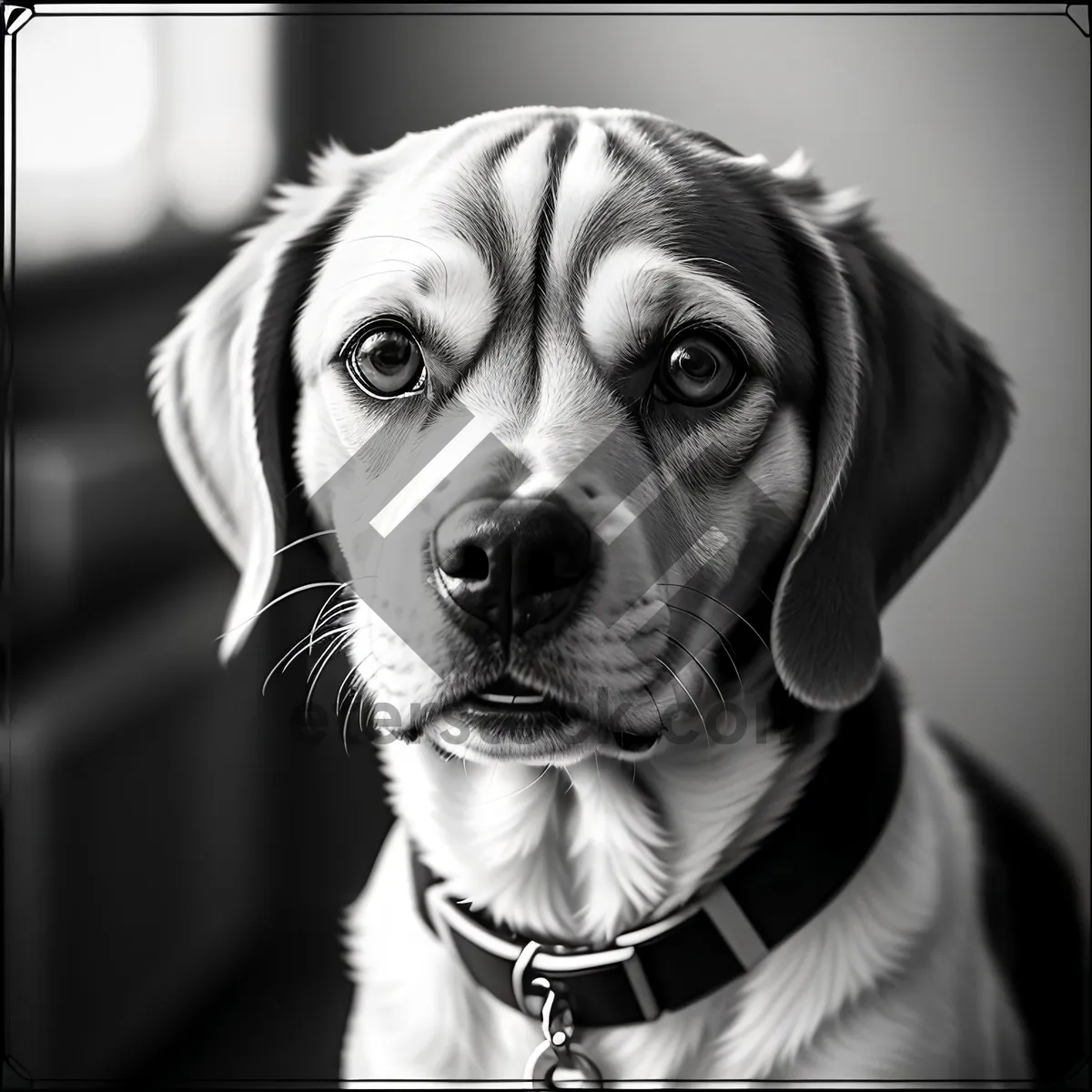 Picture of Cute Beagle Puppy with Brown Coat on Leash