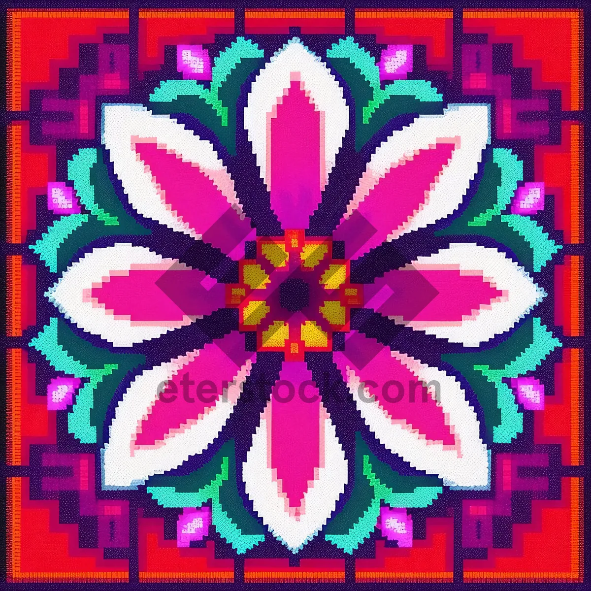 Picture of Retro Floral Pattern Tile: Colorful Hippie Design
