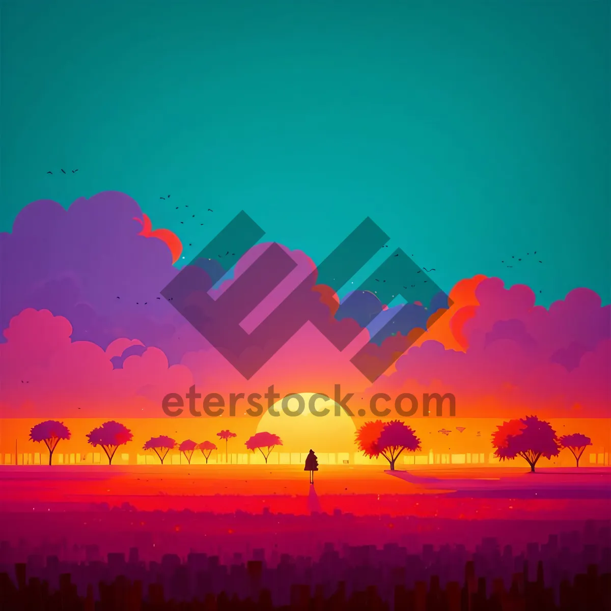 Picture of Radiant Horizon: Sun Setting Over Summer Sky