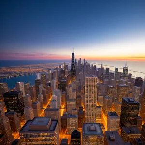 Cityscape at Sunset: Urban Skyscrapers in Financial District