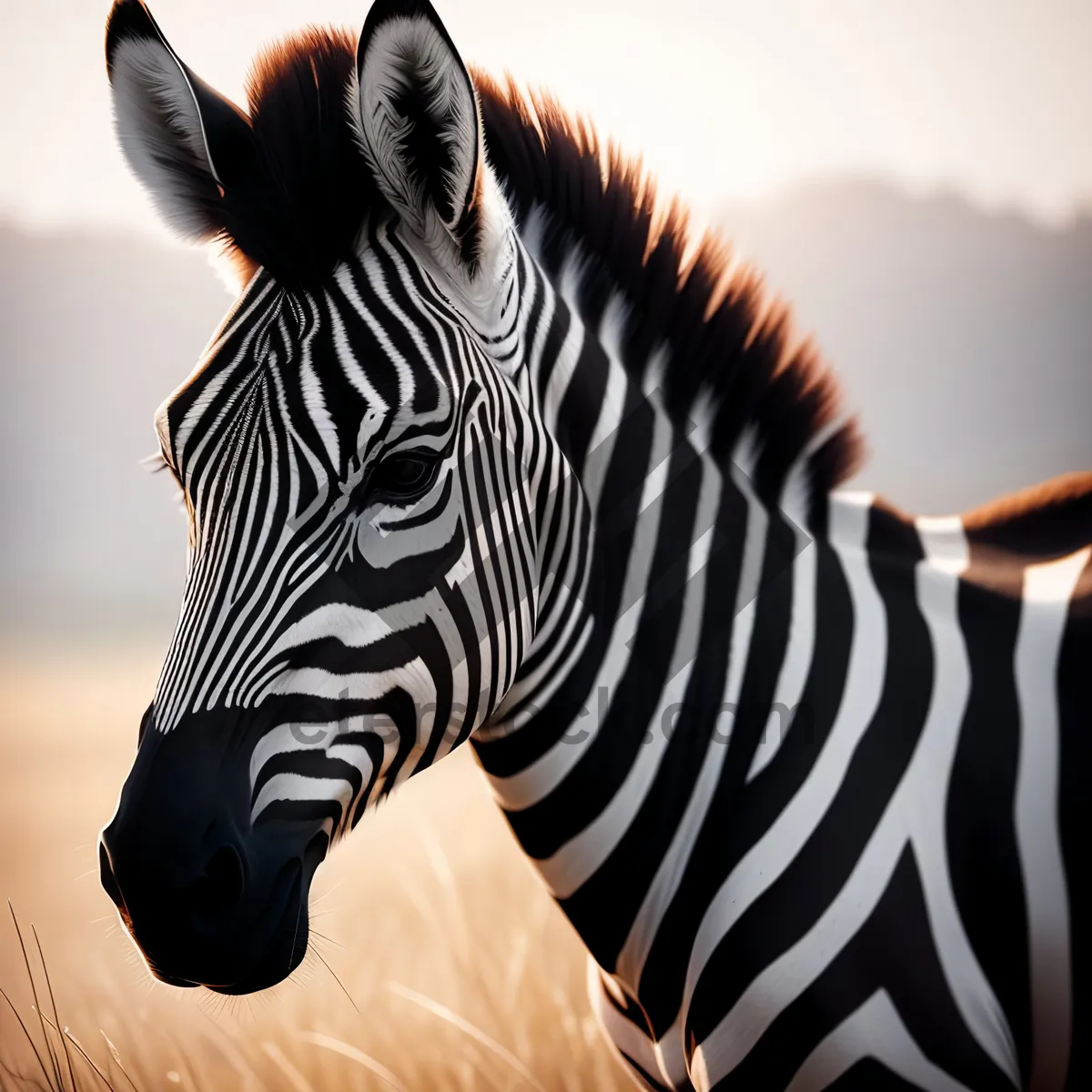 Picture of Wild Striped Zebras Roaming in African Wilderness