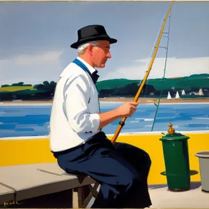 Summer Fishing - Man Relaxing by the Ocean