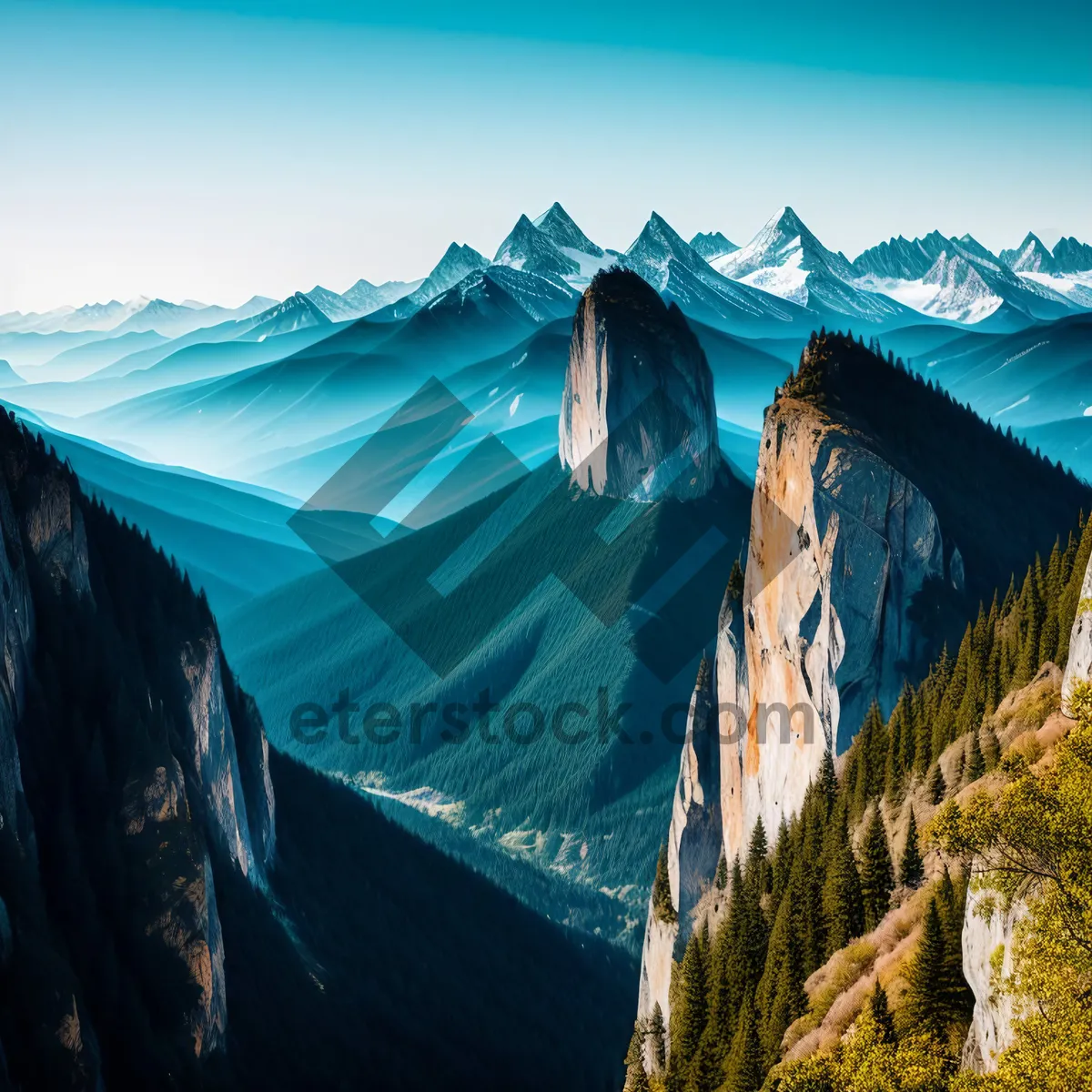 Picture of Serene Mountain Landscape Reflection with Clear Blue Sky
